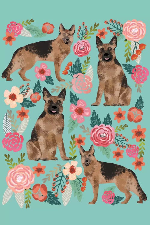 German Shepherd Floral Collage