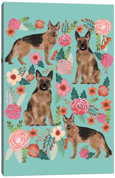 German Shepherd Floral Collage Canvas Art Print - Pet Friendly