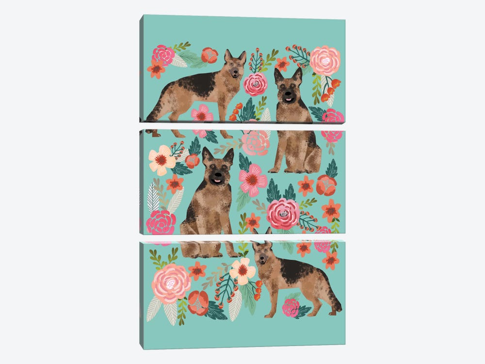 German Shepherd Floral Collage by Pet Friendly 3-piece Canvas Print