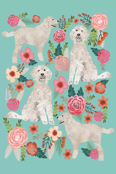 Golden Doodle Floral Collage