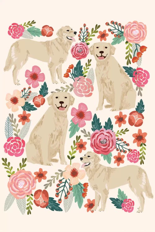 Golden Retriever Floral Collage