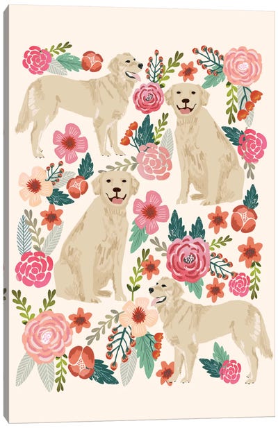 Golden Retriever Floral Collage Canvas Art Print - Pet Friendly