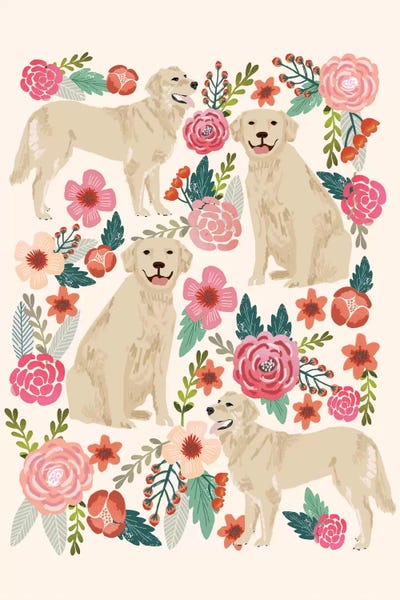 Golden Retrievers: Golden Retriever Floral Collage by Pet Friendly