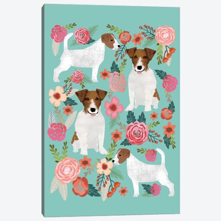 Jack Russell Terrier Floral Collage Canvas Print #PET49} by Pet Friendly Canvas Print