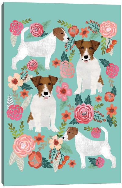 Jack Russell Terrier Floral Collage Canvas Art Print - Pet Friendly