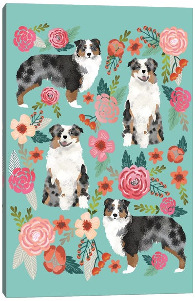 Australian Shepherd Floral Collage Canvas Art Print - Pet Friendly