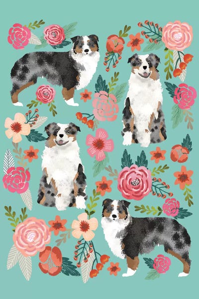 Australian Shepherd Floral Collage