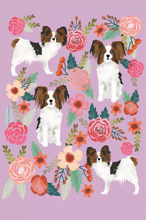 Papillon (Continental Toy Spaniel) Floral Collage