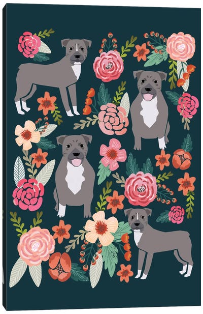 Pit Bull Floral Collage Canvas Art Print - Pet Friendly