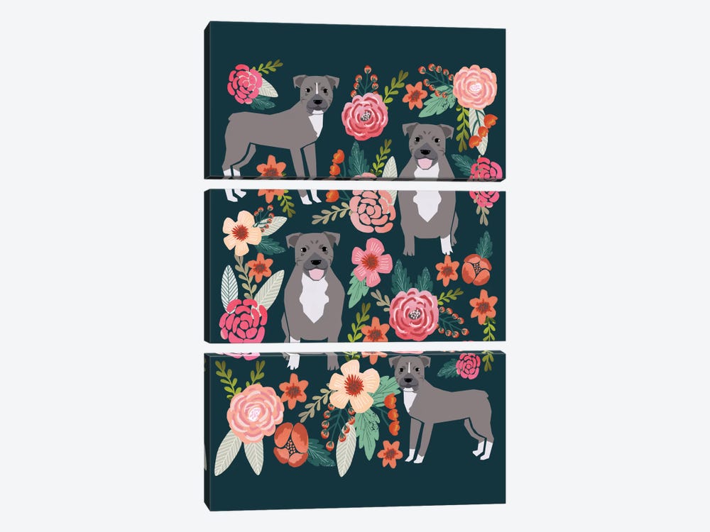Pit Bull Floral Collage by Pet Friendly 3-piece Canvas Artwork