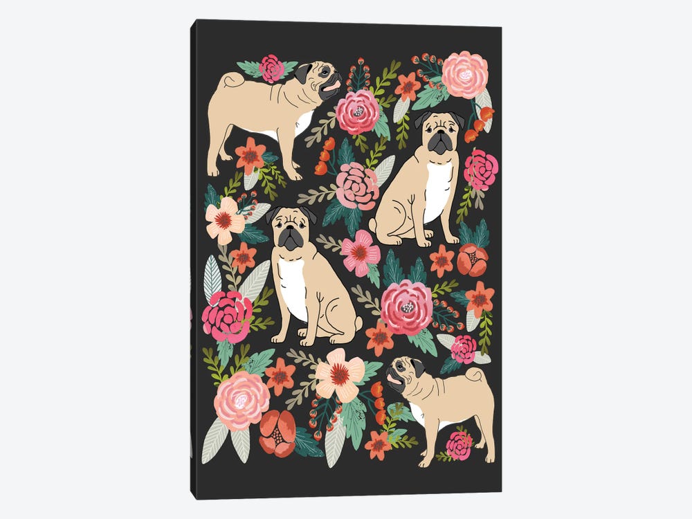 Pug Floral Collage by Pet Friendly 1-piece Canvas Wall Art