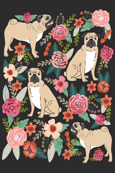 Pugs: Pug Floral Collage by Pet Friendly