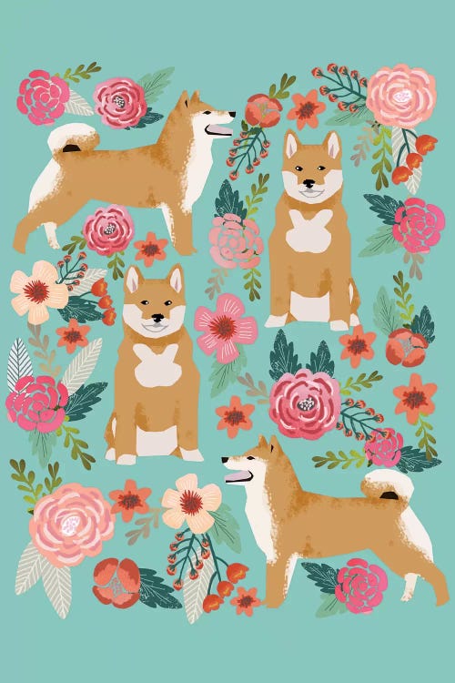 Shiba Inu Floral Collage