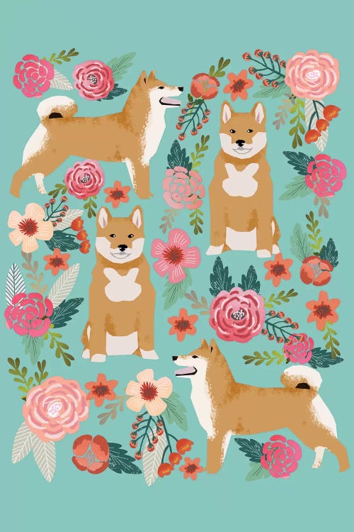 Shiba Inu Floral Collage by Pet Friendly wall art
