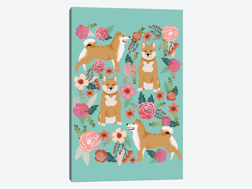 Shiba Inu Floral Collage by Pet Friendly 1-piece Canvas Wall Art