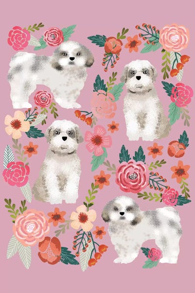 Shih Tzu Floral Collage by Pet Friendly art print