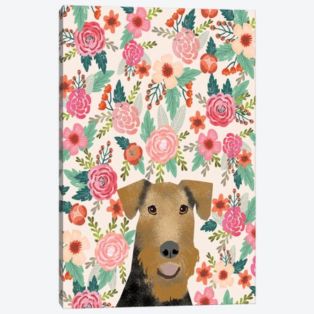 Airedale Terrier Floral Canvas Print #PET71} by Pet Friendly Canvas Wall Art