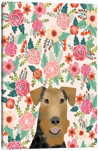 Airedale Terrier Floral Canvas Art Print - Airedale Terriers