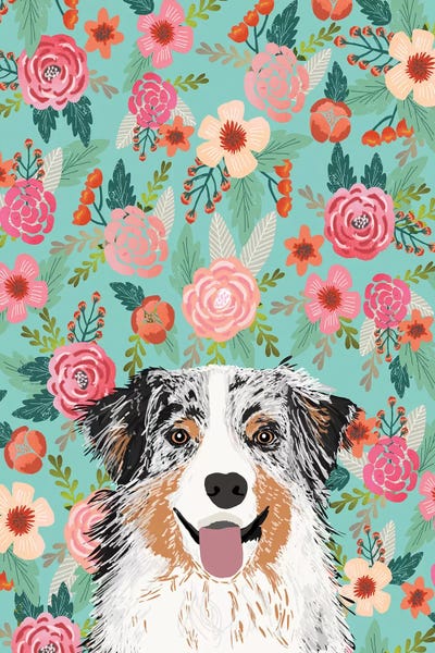 Australian Shepherds: Australian Shepherd Blue Merle Floral  by Pet Friendly
