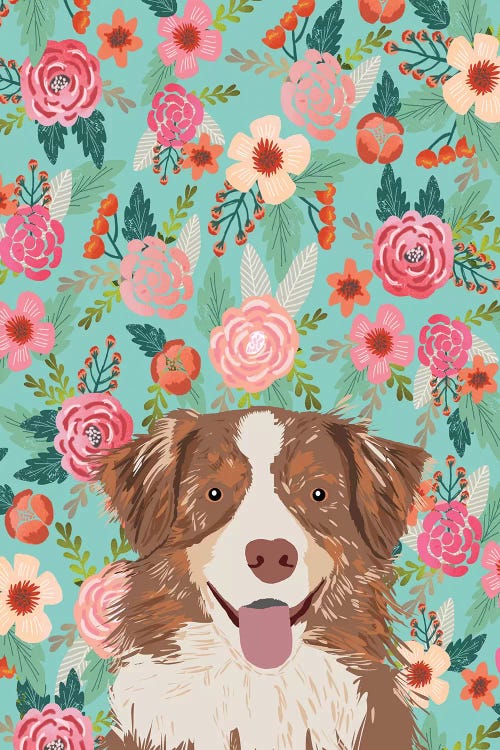 Australian Shepherd Red Merle Floral