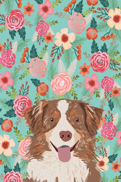 Australian Shepherd Red Merle Floral