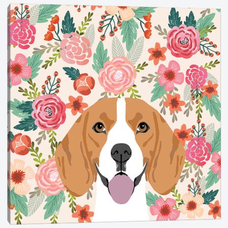 Beagle Floral Canvas Print #PET76} by Pet Friendly Canvas Art Print