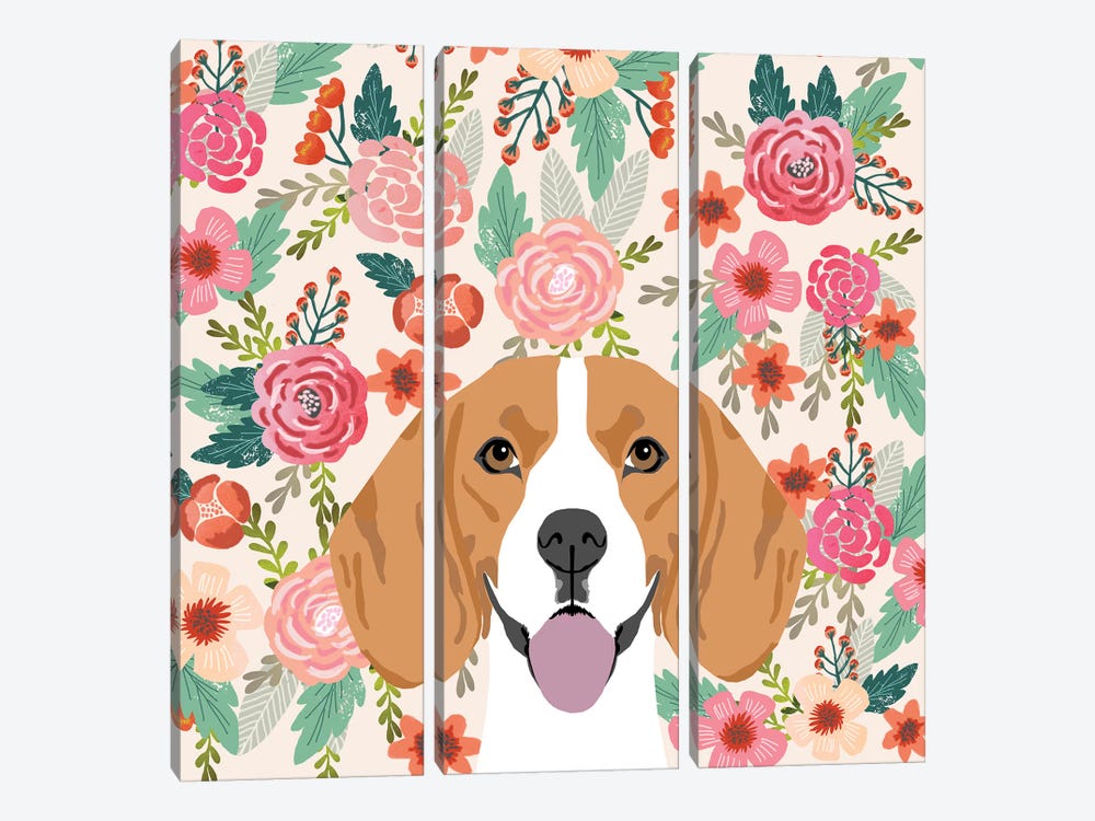 Beagle Floral by Pet Friendly 3-piece Canvas Art Print