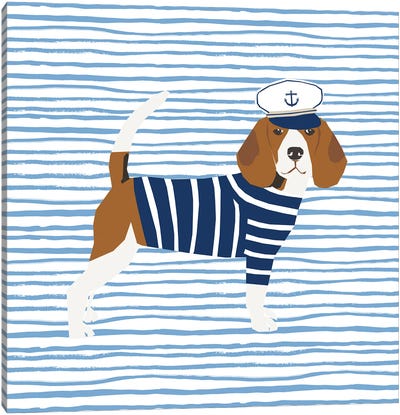 Beagle Nautical Canvas Art Print - Kids Nautical & Ocean Life Art