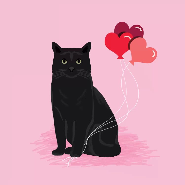 Black Cat Love Balloons by Pet Friendly wall art
