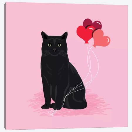 Black Cat Love Balloons Canvas Print #PET79} by Pet Friendly Canvas Art