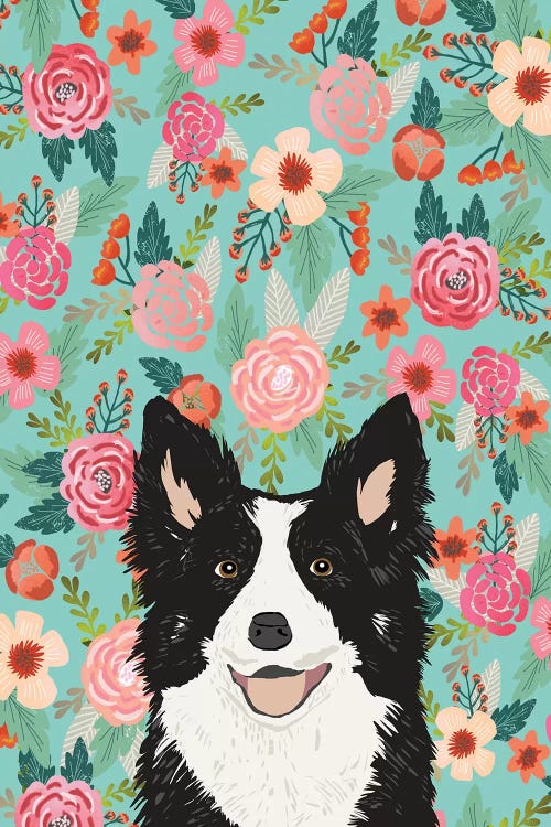 Border Collie Black Floral