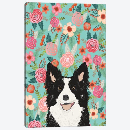 Border Collie Black Floral Canvas Print #PET80} by Pet Friendly Canvas Print