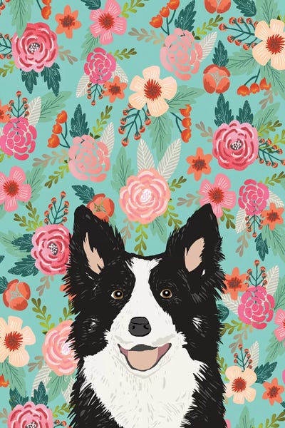 Border Collies: Border Collie Black Floral by Pet Friendly
