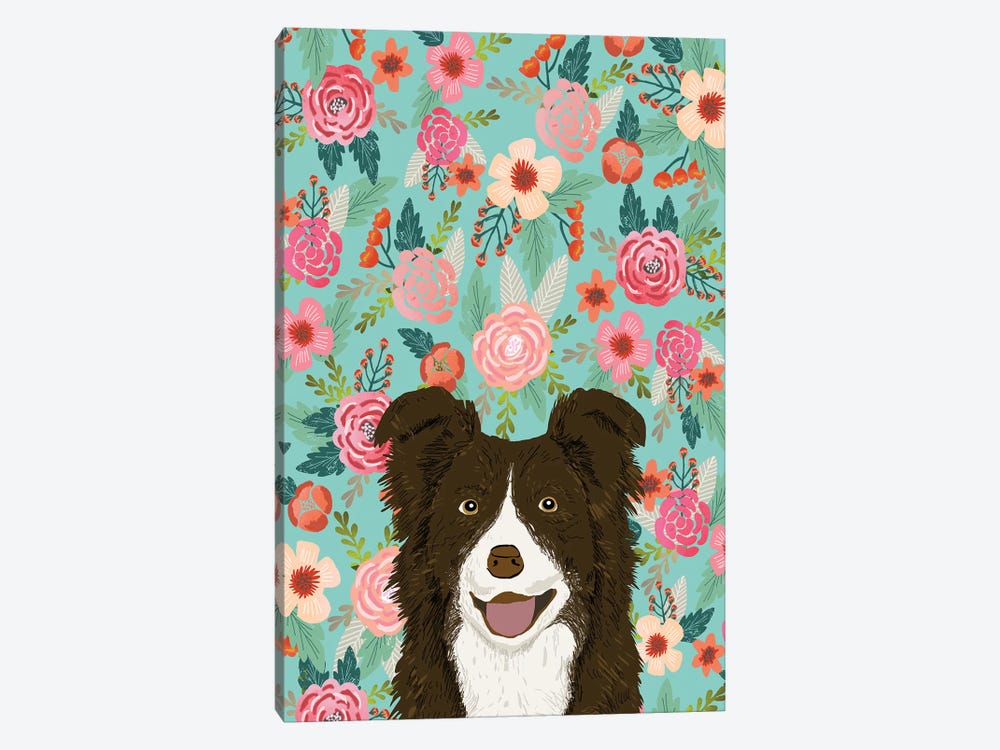 Border Collie Brown Floral by Pet Friendly 1-piece Art Print