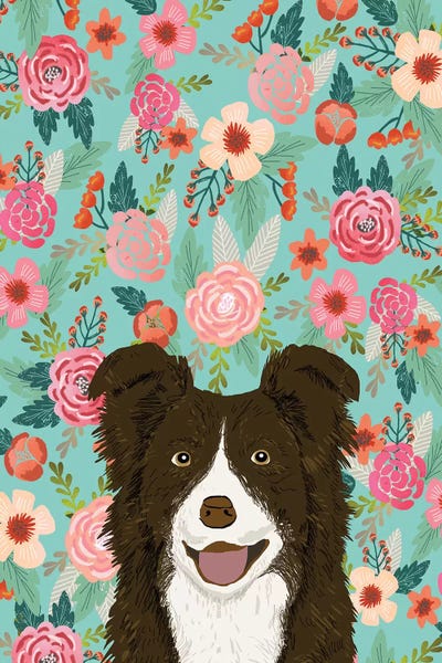 Border Collies: Border Collie Brown Floral by Pet Friendly