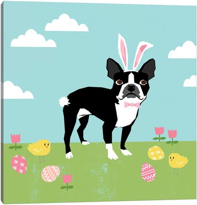 Boston Terrier Easter Canvas Art Print - Easter Art