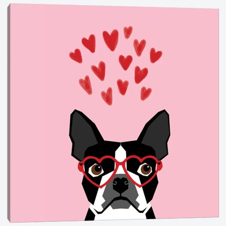 Boston Terrier Love  Glasses Canvas Print #PET83} by Pet Friendly Canvas Art Print