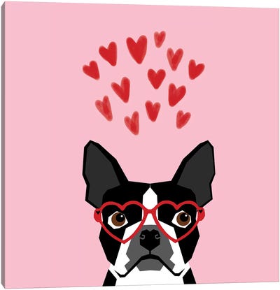 Boston Terrier Love  Glasses Canvas Art Print - Pet Friendly