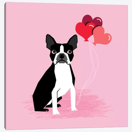 Boston Terrier Love Balloons Canvas Print #PET84} by Pet Friendly Canvas Art