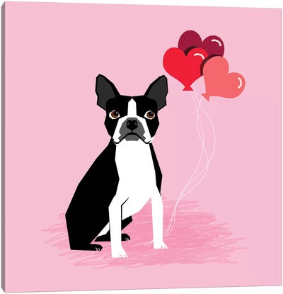 Boston Terrier Love Balloons Canvas Art Print - Boston Terrier Art