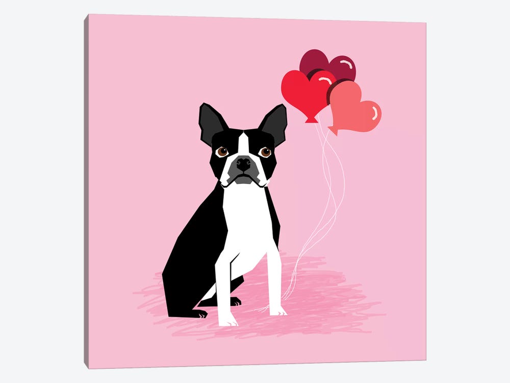 Boston Terrier Love Balloons by Pet Friendly 1-piece Canvas Artwork
