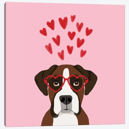 Boxer Love  Glasses Canvas Print #PET86} by Pet Friendly Canvas Artwork