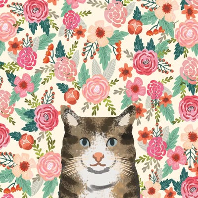 Brown Tabby Cat Floral Canvas Art by Pet Friendly | iCanvas