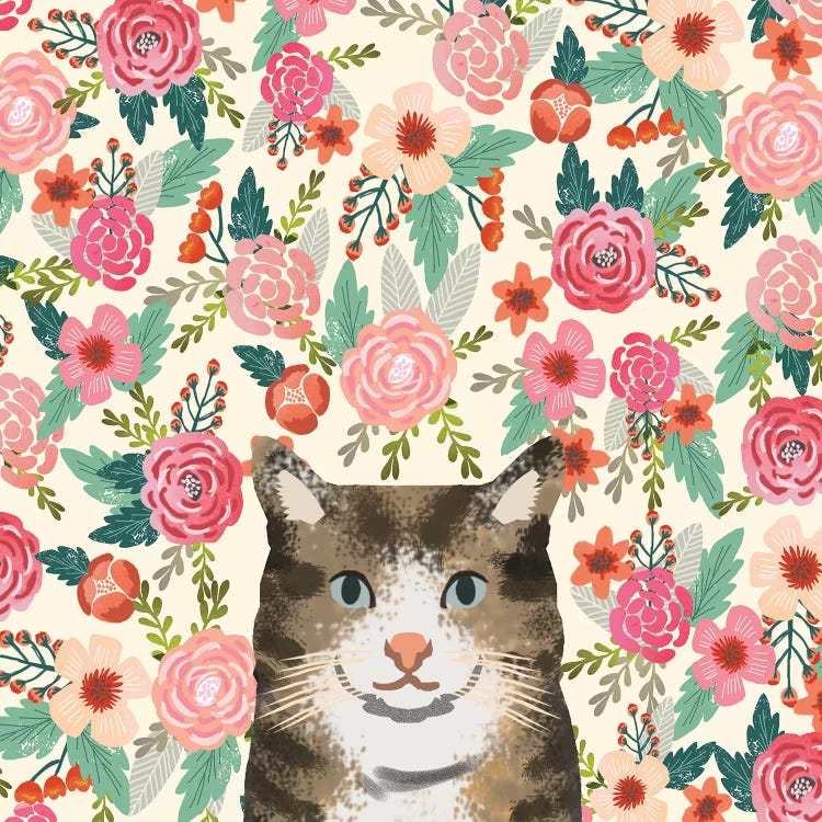 Brown Tabby Cat Floral