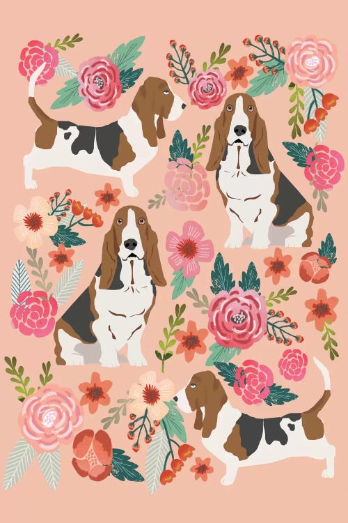 Basset Hound Floral Collage by Pet Friendly wall art