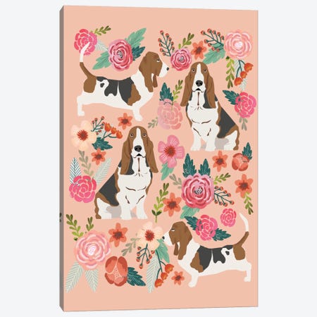Basset Hound Floral Collage Canvas Print #PET8} by Pet Friendly Canvas Art