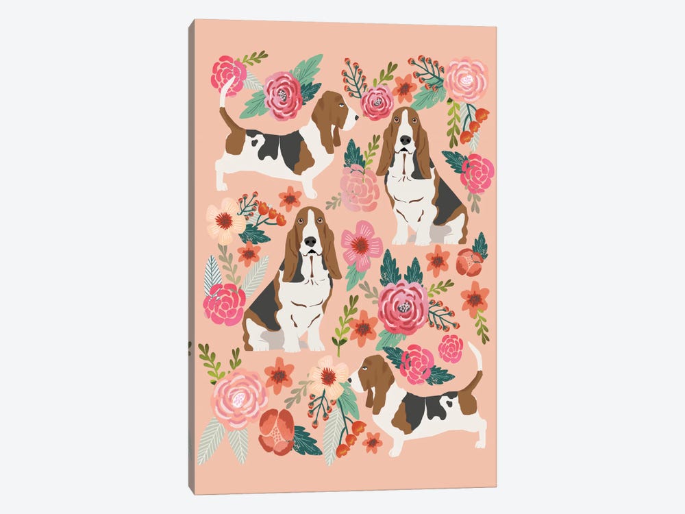 Basset Hound Floral Collage by Pet Friendly 1-piece Canvas Art Print