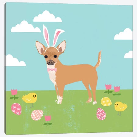 Chihuahua Easter Tan Canvas Print #PET91} by Pet Friendly Canvas Wall Art