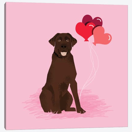 Chocolate Lab Love Balloons Canvas Print #PET92} by Pet Friendly Canvas Art