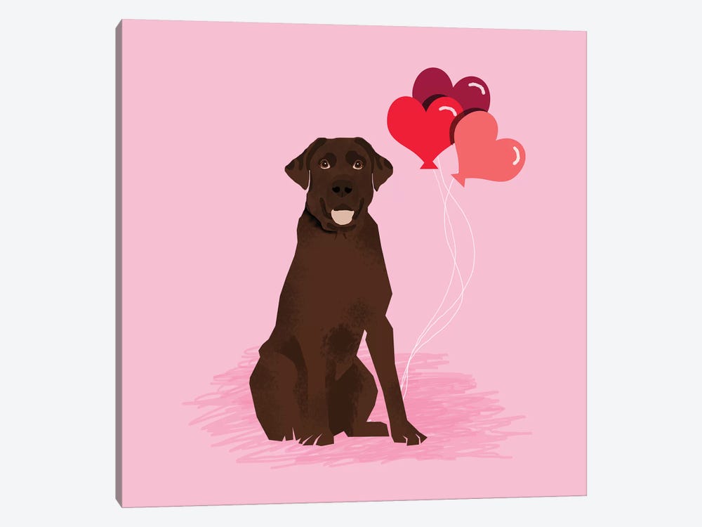 Chocolate Lab Love Balloons by Pet Friendly 1-piece Canvas Art Print